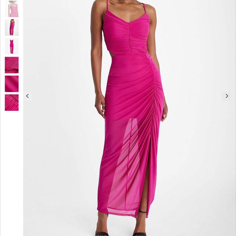 Express Pink Ruched Sheath Midi Dress
